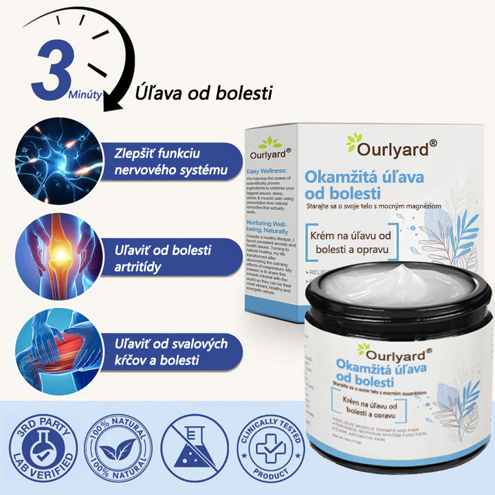 ✅ Schválené ÚVZ SR: Ourlyard® Magnéziový krém na hojenie bolesti kostí (liečba artritídy, neuropatie, reumatických ochorení, svalových kŕčov, zášklbov a športových zranení)