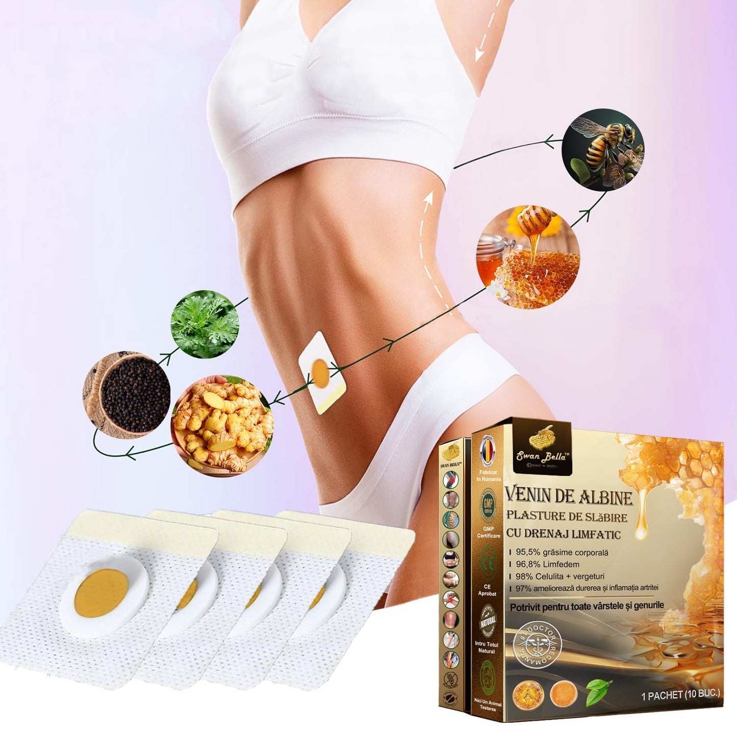 🐝Swan Bella™ Lymfodrenážna náplasť na chudnutie so včelím jedom 🔥 70% zľava na obmedzený čas 🔥 (Vhodné pre všetky vekové kategórie).